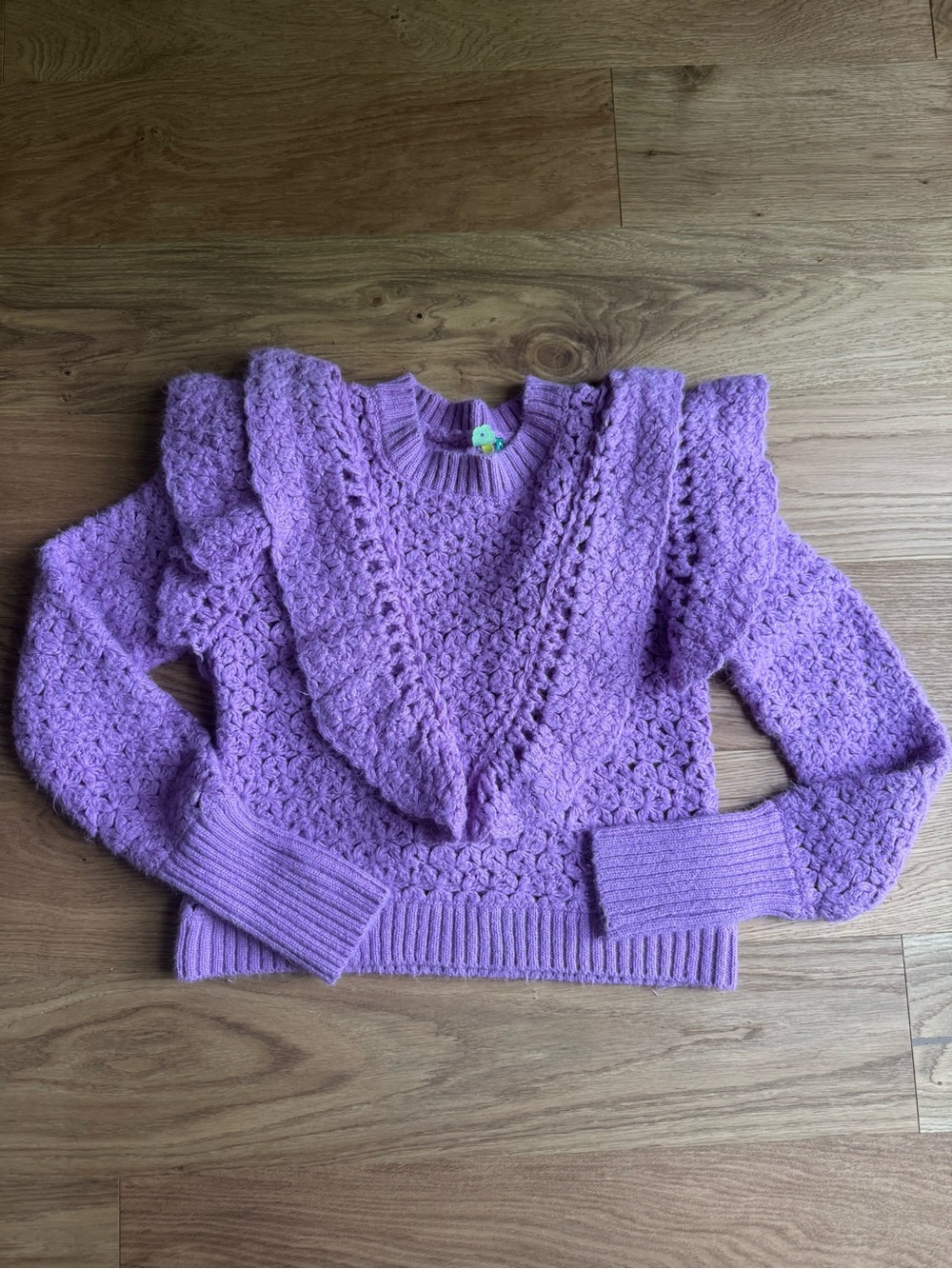Farm Rio Womens Knit Sweater Lavender Purple Size S Ruffled